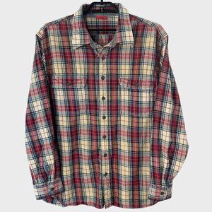 Puma Red Plaid Button-Up Flannel Pocket Shirt Men's XL Comfort Fit Long-Sleeve